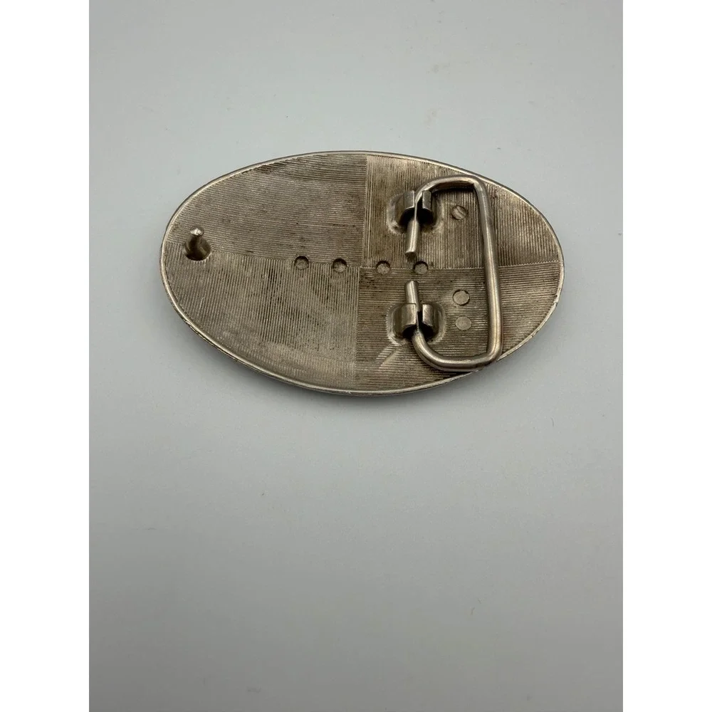 Vintage Silver Tone Floral Oval Belt Buckle Western Cowboy Scrollwork Design
